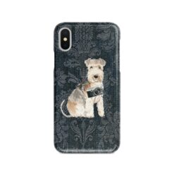Lakeland Terrier Denim phone case. 6 Denim styles for your Iphone 15 Pro Max, Iphone 14, 13, 12 to 6 & Samsung Galaxy S23 Ultra, S22, S21 to S6. 12 adventure dogs case denim lakeland terrier dark damask denim front view