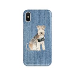 Lakeland Terrier Denim phone case. 6 Denim styles for your Iphone 15 Pro Max, Iphone 14, 13, 12 to 6 & Samsung Galaxy S23 Ultra, S22, S21 to S6. 14 adventure dogs case denim lakeland terrier gently faded denim front view