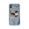 Long Haired Chihuahua Denim phone case. 6 Denim styles for your Iphone 15 Pro Max, Iphone 14, 13, 12 to 6 & Samsung Galaxy S23 Ultra, S22, S21 to S6. 2 adventure dogs case denim long haired chihuahua faded ephemera denim front view