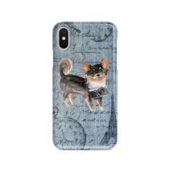 Long Haired Chihuahua Denim phone case. 6 Denim styles for your Iphone 15 Pro Max, Iphone 14, 13, 12 to 6 & Samsung Galaxy S23 Ultra, S22, S21 to S6.