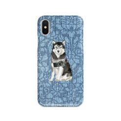 Malamute Denim phone case. 6 Denim styles for your Iphone 15 Pro Max, Iphone 14, 13, 12 to 6 & Samsung Galaxy S23 Ultra, S22, S21 to S6. 10 adventure dogs case denim malamute bleached damask denim front view