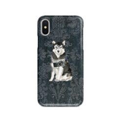 Malamute Denim phone case. 6 Denim styles for your Iphone 15 Pro Max, Iphone 14, 13, 12 to 6 & Samsung Galaxy S23 Ultra, S22, S21 to S6. 12 adventure dogs case denim malamute dark damask denim front view