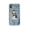 Malamute Denim phone case. 6 Denim styles for your Iphone 15 Pro Max, Iphone 14, 13, 12 to 6 & Samsung Galaxy S23 Ultra, S22, S21 to S6. 2 adventure dogs case denim malamute faded ephemera denim front view