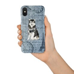 Malamute Denim phone case. 6 Denim styles for your Iphone 15 Pro Max, Iphone 14, 13, 12 to 6 & Samsung Galaxy S23 Ultra, S22, S21 to S6. 15 adventure dogs case denim malamute faded ephemera denim in hand