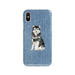 Malamute Denim phone case. 6 Denim styles for your Iphone 15 Pro Max, Iphone 14, 13, 12 to 6 & Samsung Galaxy S23 Ultra, S22, S21 to S6. 14 adventure dogs case denim malamute gently faded denim front view