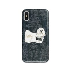 Maltese Denim phone case. 6 Denim styles for your Iphone 15 Pro Max, Iphone 14, 13, 12 to 6 & Samsung Galaxy S23 Ultra, S22, S21 to S6. 12 adventure dogs case denim maltese dark damask denim front view