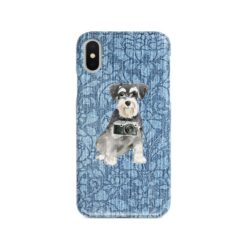 adventure dogs case denim miniature schnauzer bleached damask denim front view