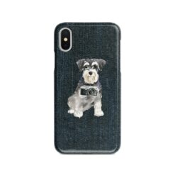 adventure dogs case denim miniature schnauzer dark denim front view