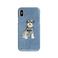 adventure dogs case denim miniature schnauzer gently faded denim front view