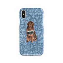 Newfoundland Denim phone case. 6 Denim styles for your Iphone 15 Pro Max, Iphone 14, 13, 12 to 6 & Samsung Galaxy S23 Ultra, S22, S21 to S6. 10 adventure dogs case denim newfoundland bleached damask denim front view