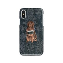 Newfoundland Denim phone case. 6 Denim styles for your Iphone 15 Pro Max, Iphone 14, 13, 12 to 6 & Samsung Galaxy S23 Ultra, S22, S21 to S6. 12 adventure dogs case denim newfoundland dark damask denim front view