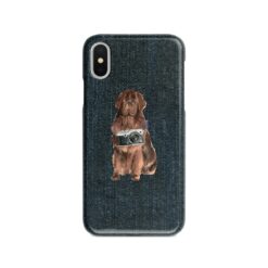 Newfoundland Denim phone case. 6 Denim styles for your Iphone 15 Pro Max, Iphone 14, 13, 12 to 6 & Samsung Galaxy S23 Ultra, S22, S21 to S6. 13 adventure dogs case denim newfoundland dark denim front view