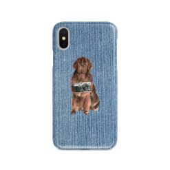 Newfoundland Denim phone case. 6 Denim styles for your Iphone 15 Pro Max, Iphone 14, 13, 12 to 6 & Samsung Galaxy S23 Ultra, S22, S21 to S6. 14 adventure dogs case denim newfoundland gently faded denim front view