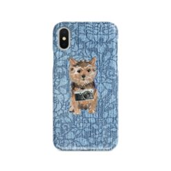 adventure dogs case denim norfolk terrier bleached damask denim front view