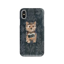 adventure dogs case denim norfolk terrier dark damask denim front view