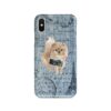 Pomeranian Denim phone case. 6 Denim styles for your Iphone 15 Pro Max, Iphone 14, 13, 12 to 6 & Samsung Galaxy S23 Ultra, S22, S21 to S6. 2 adventure dogs case denim pomeranian faded ephemera denim front view