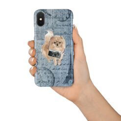 adventure dogs case denim pomeranian faded ephemera denim in hand