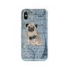 Pug Denim phone case. 6 Denim styles for your Iphone 15 Pro Max, Iphone 14, 13, 12 to 6 & Samsung Galaxy S23 Ultra, S22, S21 to S6. 2 adventure dogs case denim pug faded ephemera denim front view