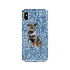 Rottweiler Denim phone case. 6 Denim styles for your Iphone 15 Pro Max, Iphone 14, 13, 12 to 6 & Samsung Galaxy S23 Ultra, S22, S21 to S6. 10 adventure dogs case denim rottweiler bleached damask denim front view