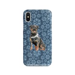 Rottweiler Denim phone case. 6 Denim styles for your Iphone 15 Pro Max, Iphone 14, 13, 12 to 6 & Samsung Galaxy S23 Ultra, S22, S21 to S6. 11 adventure dogs case denim rottweiler daisy denim front view