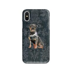 Rottweiler Denim phone case. 6 Denim styles for your Iphone 15 Pro Max, Iphone 14, 13, 12 to 6 & Samsung Galaxy S23 Ultra, S22, S21 to S6. 12 adventure dogs case denim rottweiler dark damask denim front view