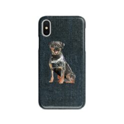 Rottweiler Denim phone case. 6 Denim styles for your Iphone 15 Pro Max, Iphone 14, 13, 12 to 6 & Samsung Galaxy S23 Ultra, S22, S21 to S6. 13 adventure dogs case denim rottweiler dark denim front view
