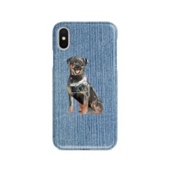 Rottweiler Denim phone case. 6 Denim styles for your Iphone 15 Pro Max, Iphone 14, 13, 12 to 6 & Samsung Galaxy S23 Ultra, S22, S21 to S6. 14 adventure dogs case denim rottweiler gently faded denim front view