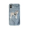 Schnauzer Denim phone case. 6 Denim styles for your Iphone 15 Pro Max, Iphone 14, 13, 12 to 6 & Samsung Galaxy S23 Ultra, S22, S21 to S6. 2 adventure dogs case denim schnauzer faded ephemera denim front view