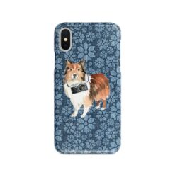 Shetland Sheepdog Denim phone case. 6 Denim styles for your Iphone 15 Pro Max, Iphone 14, 13, 12 to 6 & Samsung Galaxy S23 Ultra, S22, S21 to S6. 11 adventure dogs case denim shetland sheepdog daisy denim front view