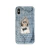 Shih tzu Long hair Denim phone case. 6 Denim styles for your Iphone 15 Pro Max, Iphone 14, 13, 12 to 6 & Samsung Galaxy S23 Ultra, S22, S21 to S6. 2 adventure dogs case denim shih tzu long hair faded ephemera denim front view