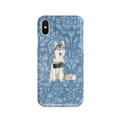 adventure dogs case denim siberian husky bleached damask denim front view