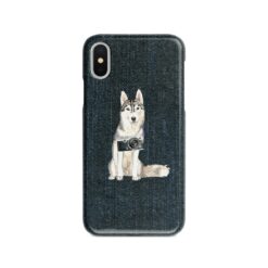 adventure dogs case denim siberian husky dark denim front view