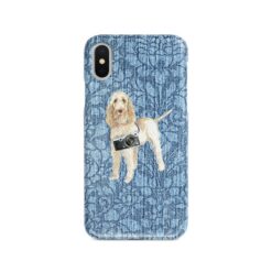Spinone Italiano Denim phone case. 6 Denim styles for your Iphone 15 Pro Max, Iphone 14, 13, 12 to 6 & Samsung Galaxy S23 Ultra, S22, S21 to S6. 10 adventure dogs case denim spinone italiano bleached damask denim front view
