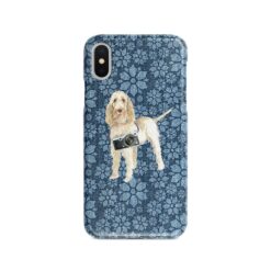 Spinone Italiano Denim phone case. 6 Denim styles for your Iphone 15 Pro Max, Iphone 14, 13, 12 to 6 & Samsung Galaxy S23 Ultra, S22, S21 to S6. 11 adventure dogs case denim spinone italiano daisy denim front view