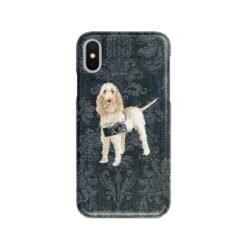 Spinone Italiano Denim phone case. 6 Denim styles for your Iphone 15 Pro Max, Iphone 14, 13, 12 to 6 & Samsung Galaxy S23 Ultra, S22, S21 to S6. 12 adventure dogs case denim spinone italiano dark damask denim front view