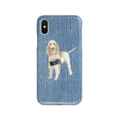 Spinone Italiano Denim phone case. 6 Denim styles for your Iphone 15 Pro Max, Iphone 14, 13, 12 to 6 & Samsung Galaxy S23 Ultra, S22, S21 to S6. 14 adventure dogs case denim spinone italiano gently faded denim front view