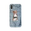 Staffordshire Bull Terrier Denim phone case. 6 Denim styles for your Iphone 15 Pro Max, Iphone 14, 13, 12 to 6 & Samsung Galaxy S23 Ultra, S22, S21 to S6. 2 adventure dogs case denim staffordshire bull terrier faded ephemera denim front view