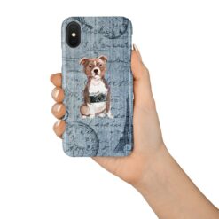 Staffordshire Bull Terrier Denim phone case. 6 Denim styles for your Iphone 15 Pro Max, Iphone 14, 13, 12 to 6 & Samsung Galaxy S23 Ultra, S22, S21 to S6. 15 adventure dogs case denim staffordshire bull terrier faded ephemera denim in hand