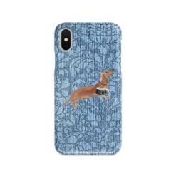 adventure dogs case denim tan dachshund bleached damask denim front view