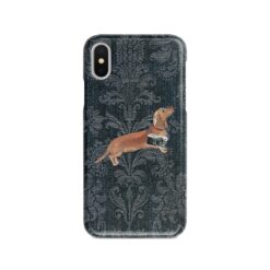 adventure dogs case denim tan dachshund dark damask denim front view