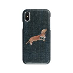 adventure dogs case denim tan dachshund dark denim front view