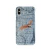Tan Dachshund Denim phone case. 6 Denim styles for your Iphone 15 Pro Max, Iphone 14, 13, 12 to 6 & Samsung Galaxy S23 Ultra, S22, S21 to S6. 2 adventure dogs case denim tan dachshund faded ephemera denim front view