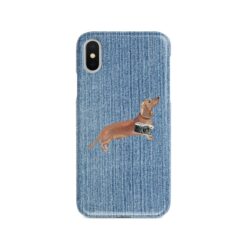adventure dogs case denim tan dachshund gently faded denim front view