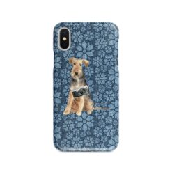 Welsh Terrier Denim phone case. 6 Denim styles for your Iphone 15 Pro Max, Iphone 14, 13, 12 to 6 & Samsung Galaxy S23 Ultra, S22, S21 to S6. 11 adventure dogs case denim welsh terrier daisy denim front view