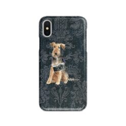 Welsh Terrier Denim phone case. 6 Denim styles for your Iphone 15 Pro Max, Iphone 14, 13, 12 to 6 & Samsung Galaxy S23 Ultra, S22, S21 to S6. 12 adventure dogs case denim welsh terrier dark damask denim front view