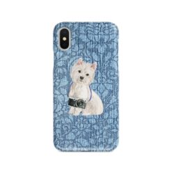 adventure dogs case denim westie bleached damask denim front view