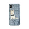 White Collie Denim phone case. 6 Denim styles for your Iphone 15 Pro Max, Iphone 14, 13, 12 to 6 & Samsung Galaxy S23 Ultra, S22, S21 to S6. 2 adventure dogs case denim white collie faded ephemera denim front view