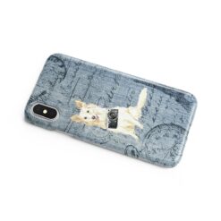 White Collie Denim phone case. 6 Denim styles for your Iphone 15 Pro Max, Iphone 14, 13, 12 to 6 & Samsung Galaxy S23 Ultra, S22, S21 to S6. 16 adventure dogs case denim white collie faded ephemera denim side