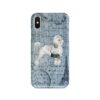 White poodle Denim phone case. 6 Denim styles for your Iphone 15 Pro Max, Iphone 14, 13, 12 to 6 & Samsung Galaxy S23 Ultra, S22, S21 to S6. 2 adventure dogs case denim white poodle faded ephemera denim front view