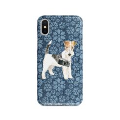 Wire Haired Fox Terrier Denim phone case. 6 Denim styles for your Iphone 15 Pro Max, Iphone 14, 13, 12 to 6 & Samsung Galaxy S23 Ultra, S22, S21 to S6. 11 adventure dogs case denim wire haired fox terrier daisy denim front view